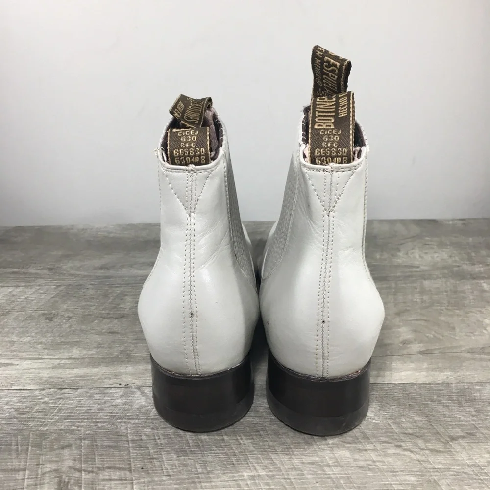 Lara Men’s White Leather Vaquero Slip-On Chelsea Western Botines Ankle Boots 7.5
